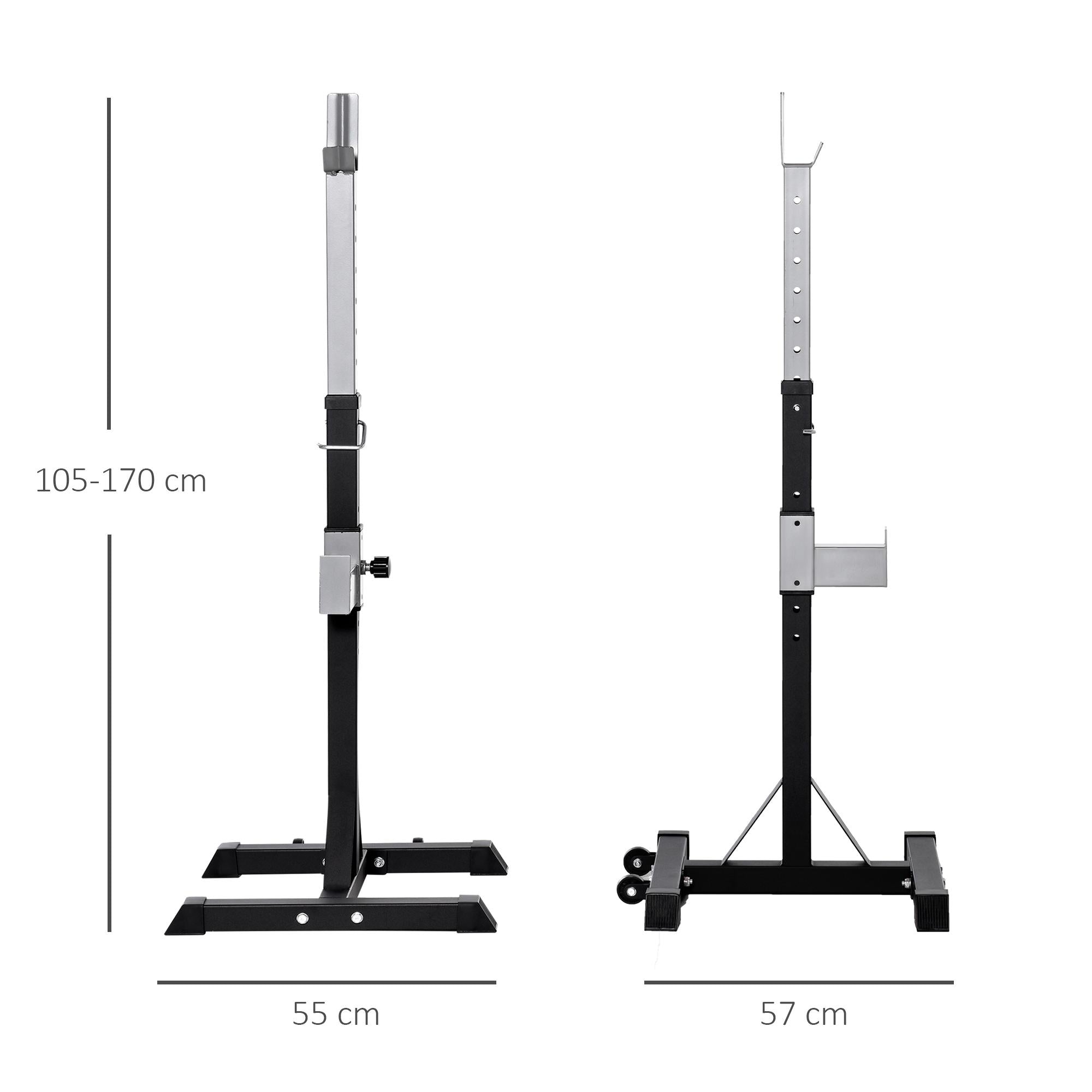 Set 2 Supporti Bilanciere Capacità 110Kg 55x57x105-170 cm Nero