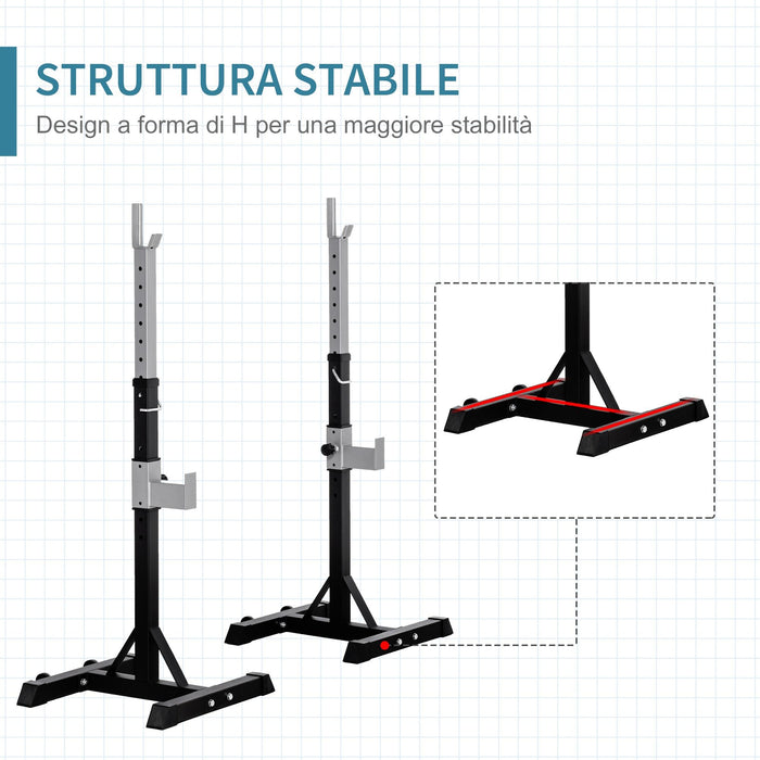 Set 2 Supporti Bilanciere Capacità 110Kg 55x57x105-170 cm Nero