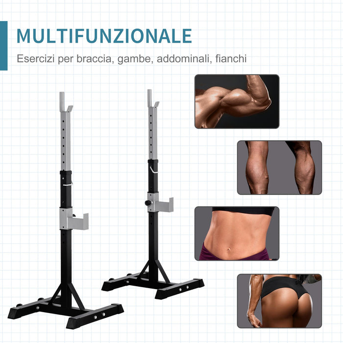 Set 2 Supporti Bilanciere Capacità 110Kg 55x57x105-170 cm Nero