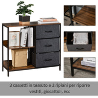 Cassettiera Multiuso con 3 Cassetti in Tessuto 80x29x71 cm Marrone