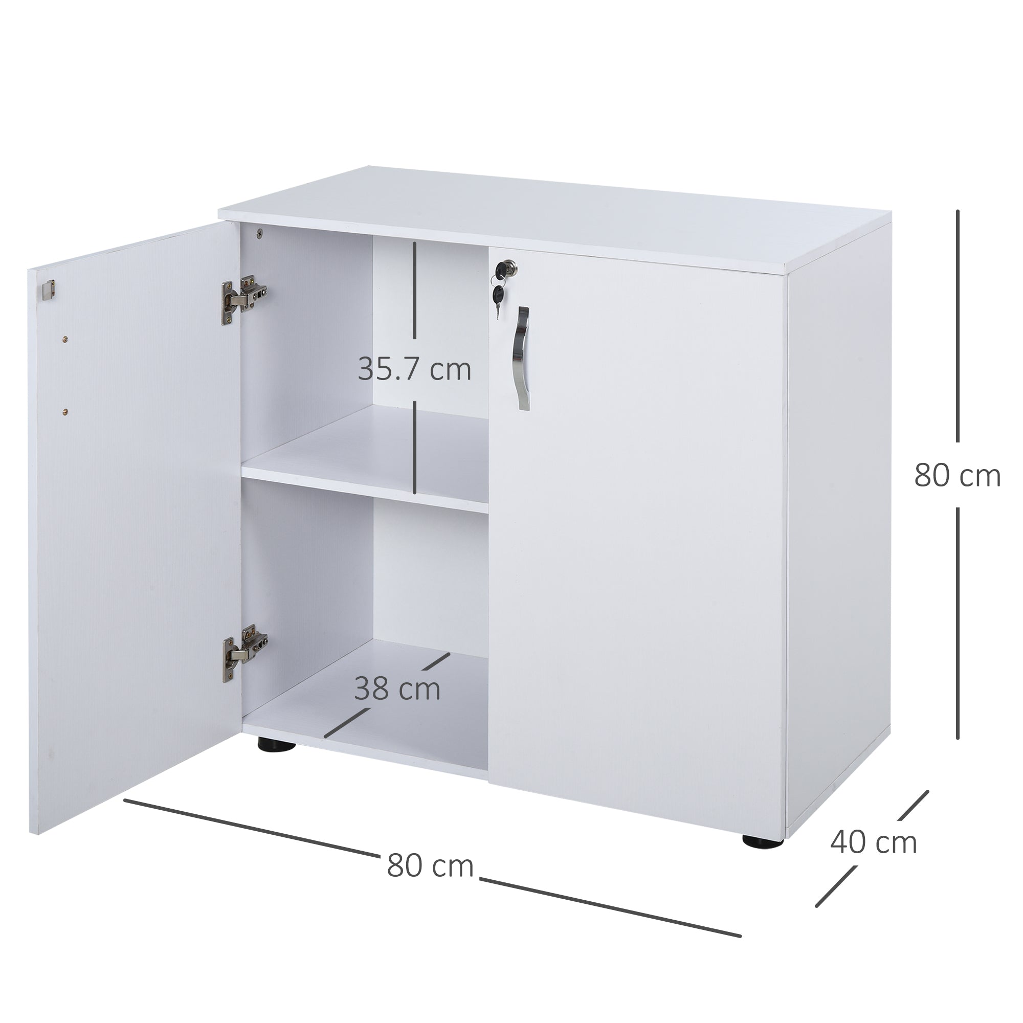 Armadietto da Ufficio Multiuso 2 Ante con Serratura 80x40x80 cm in Legno Truciolato Bianco