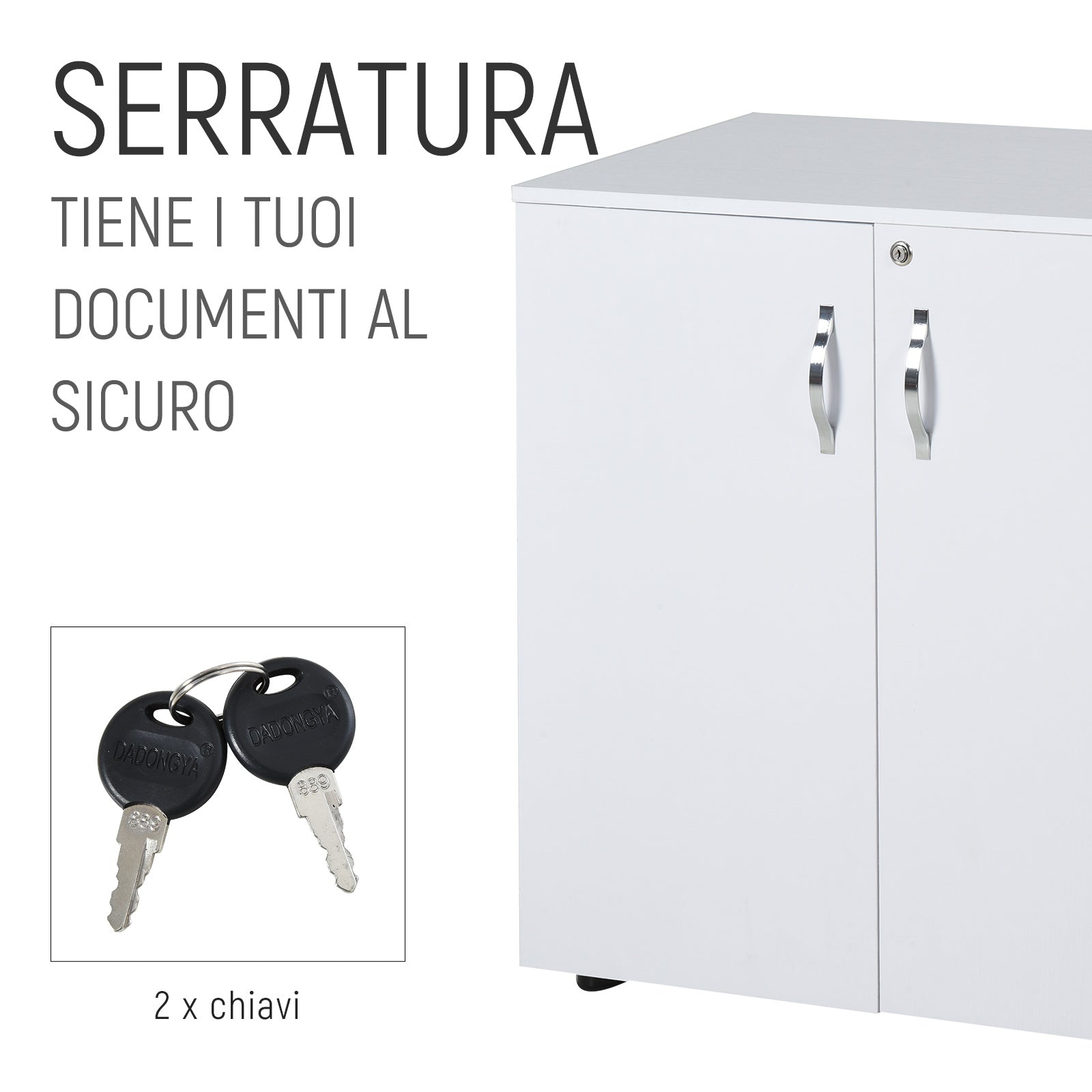 Armadietto da Ufficio Multiuso 2 Ante con Serratura 80x40x80 cm in Legno Truciolato Bianco