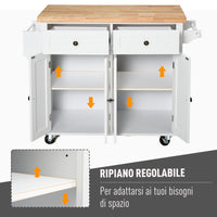 Carrello da Cucina Portavivande con Cassetti e Portaspezie 111x44,5x82,5 cm in Legno Bianco