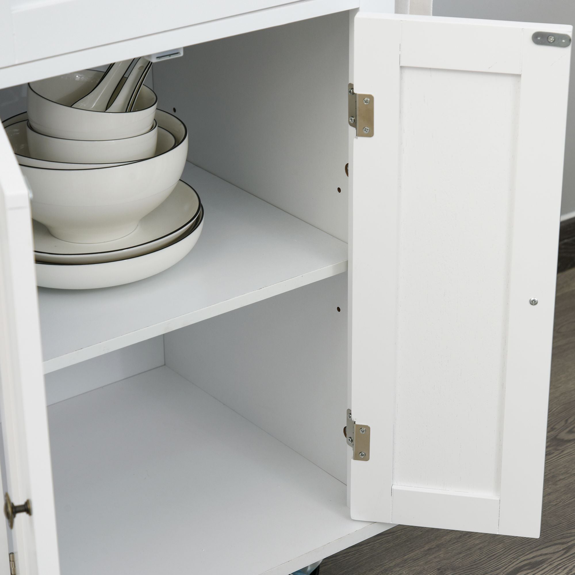 Carrello da Cucina Portavivande con Cassetti e Portaspezie 111x44,5x82,5 cm in Legno Bianco