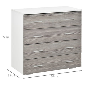 Cassettiera 4 Cassetti con Maniglie in Alluminio e Struttura in Legno 76x35x72 cm Bianco Grigio