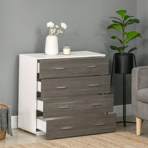 Cassettiera 4 Cassetti con Maniglie in Alluminio e Struttura in Legno 76x35x72 cm Bianco Grigio