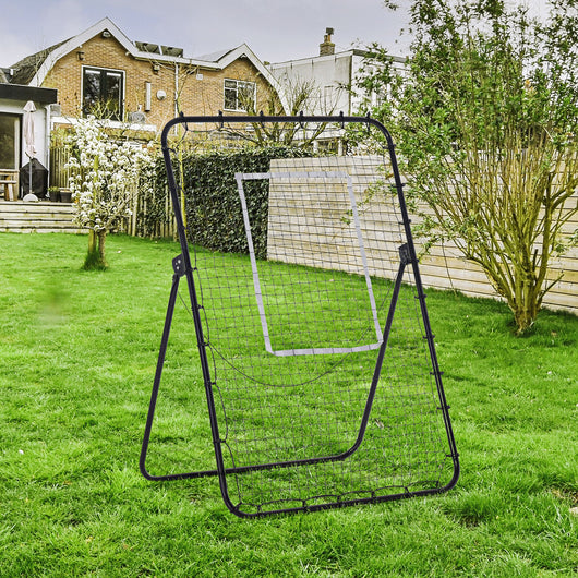 Rete Rimbalzo da Calcio 123x73x178,5 cm con Bersaglio in Metallo Nero