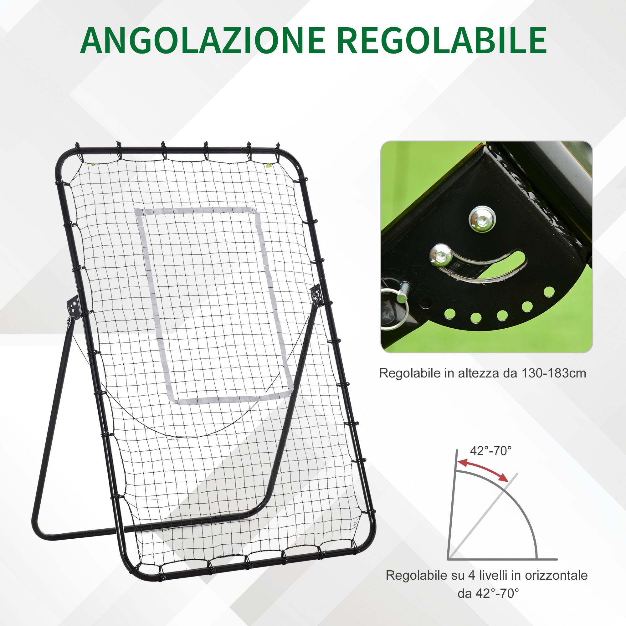 Rete Rimbalzo da Calcio 123x73x178,5 cm con Bersaglio in Metallo Nero