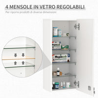 Armadietto per Medicinali 30x20x70 cm con Serratura in Legno e Vetro Bianco