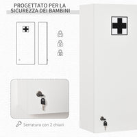 Armadietto per Medicinali 30x20x70 cm con Serratura in Legno e Vetro Bianco