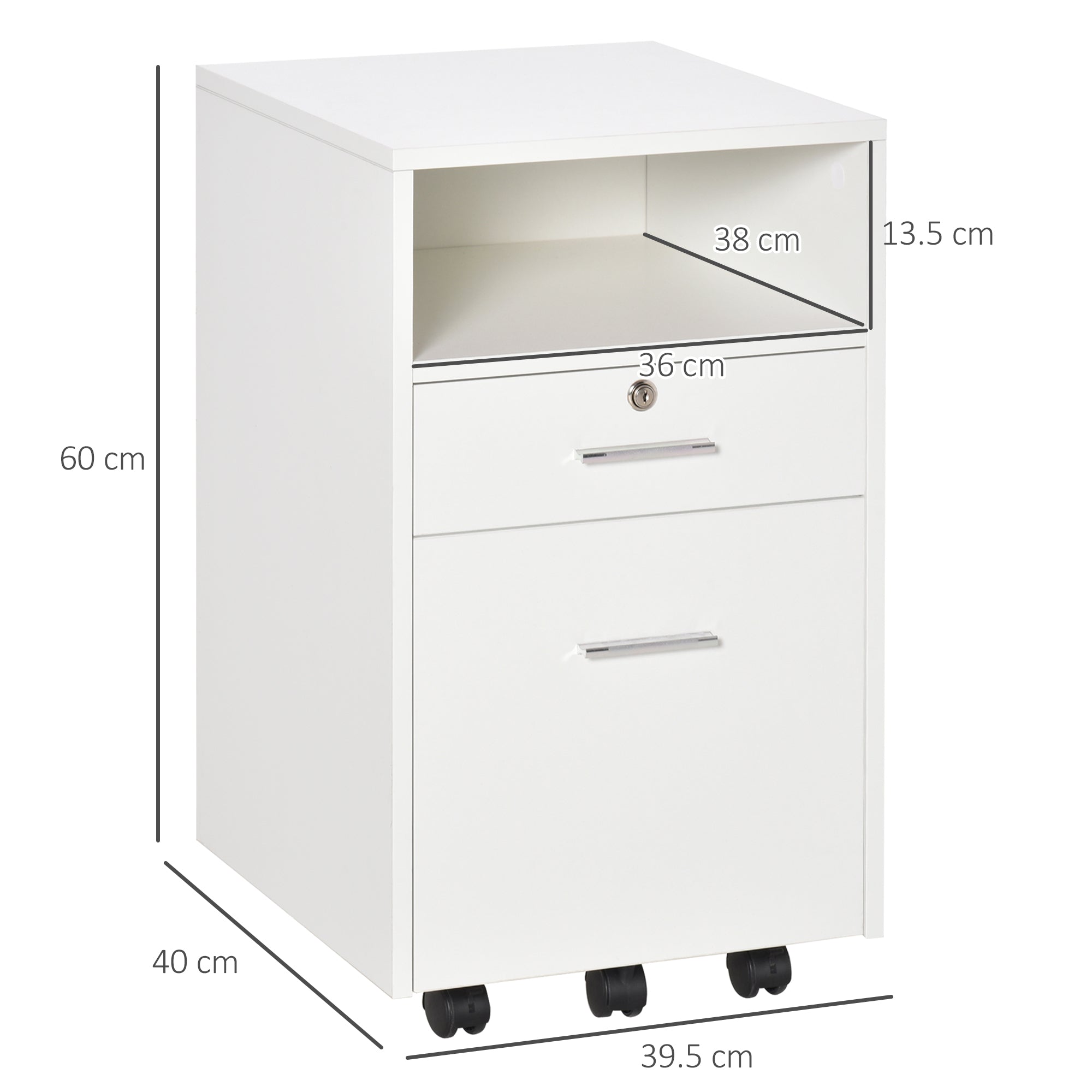 Cassettiera per Scrivania da Ufficio 39,5x40x60 cm in Truciolare Bianco