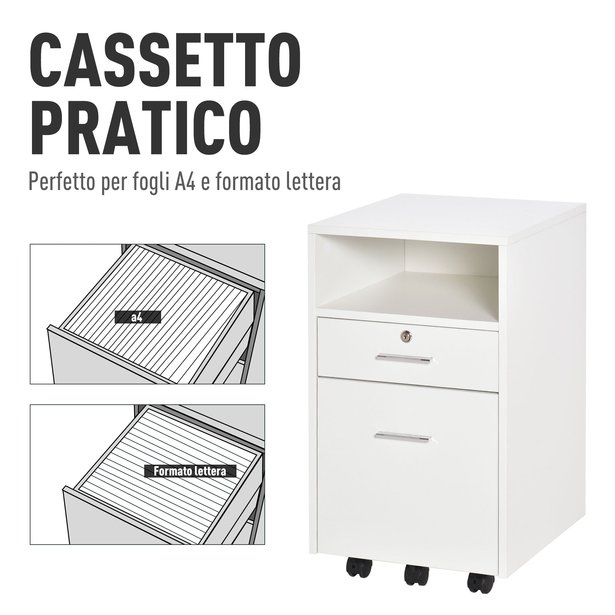 Cassettiera per Scrivania da Ufficio 39,5x40x60 cm in Truciolare Bianco