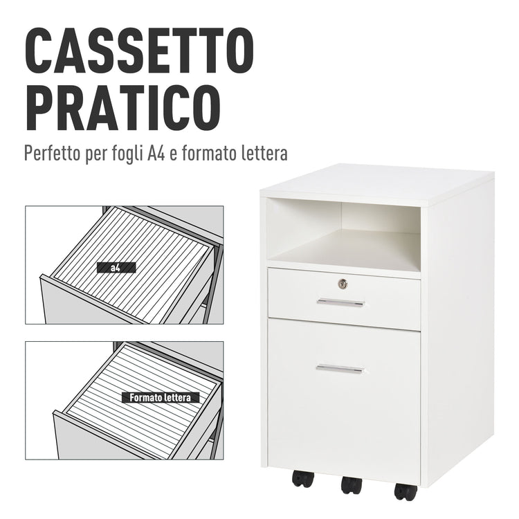 Cassettiera per Scrivania da Ufficio 39,5x40x60 cm in Truciolare Bianco