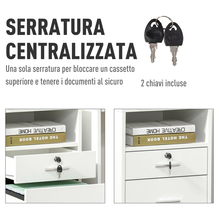 Cassettiera per Scrivania da Ufficio 39,5x40x60 cm in Truciolare Bianco