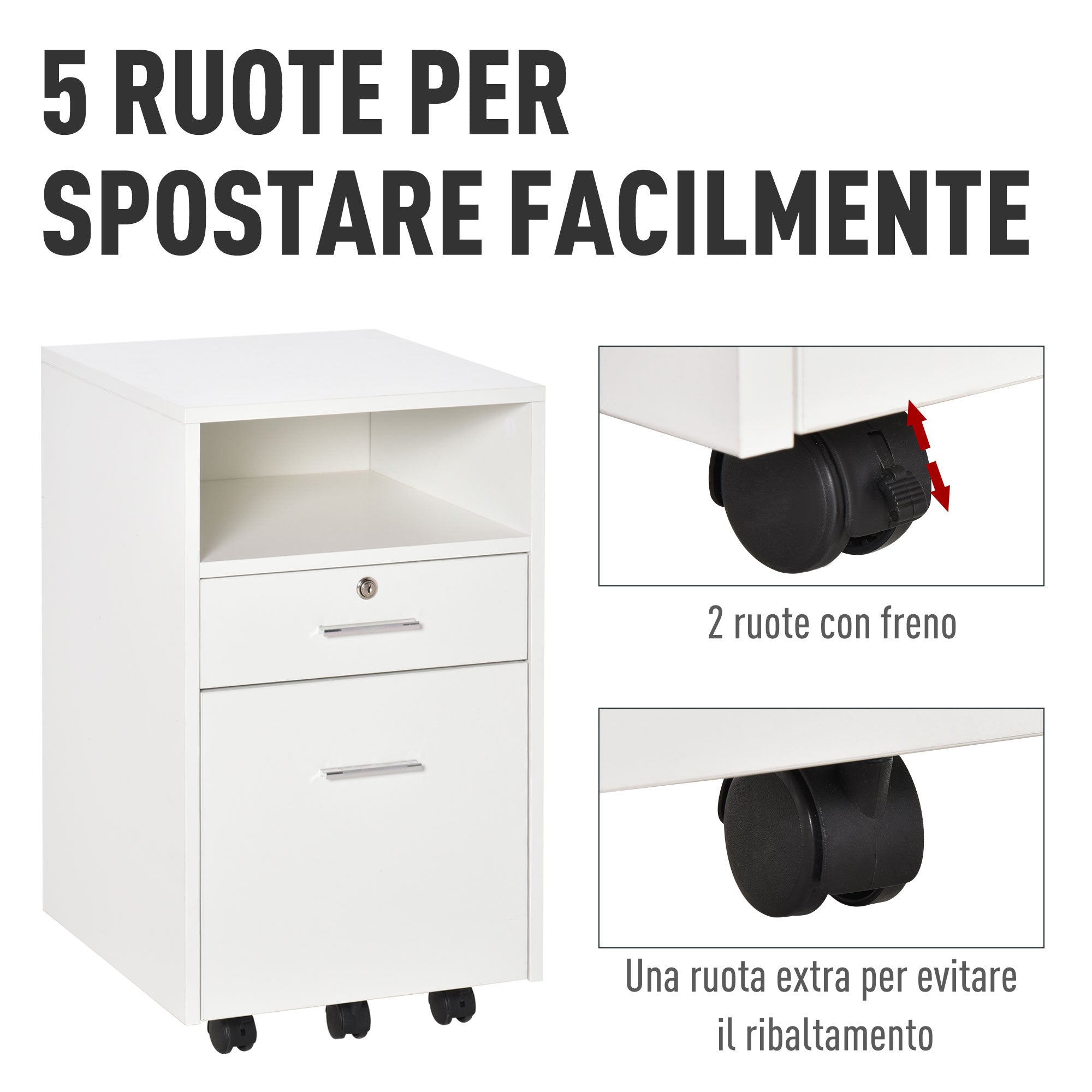 Cassettiera per Scrivania da Ufficio 39,5x40x60 cm in Truciolare Bianco