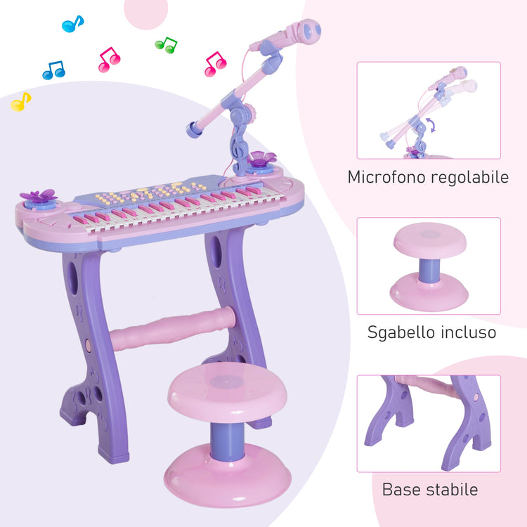 Pianola 37 Tasti con Sgabello e Microfono Karaoke Mp3 e Registratore Rosa