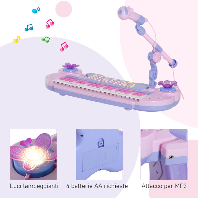 Pianola 37 Tasti con Sgabello e Microfono Karaoke Mp3 e Registratore Rosa