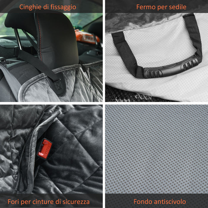 Coprisedile Posteriore Auto per Cani 160x145 cm in Tessuto Effetto Velluto Grigio