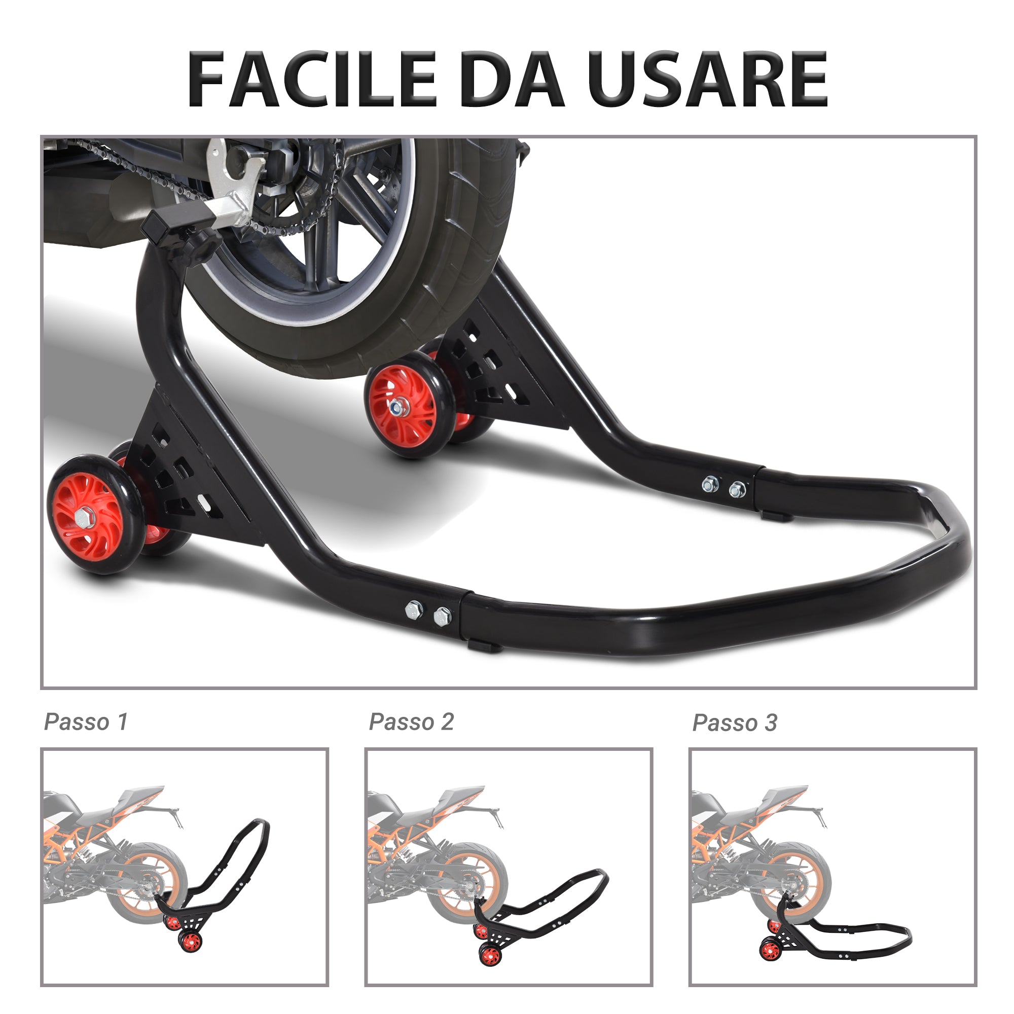 Cavalletto Alzamoto Posteriore Universale per Moto Sportive max 200Kg Nero