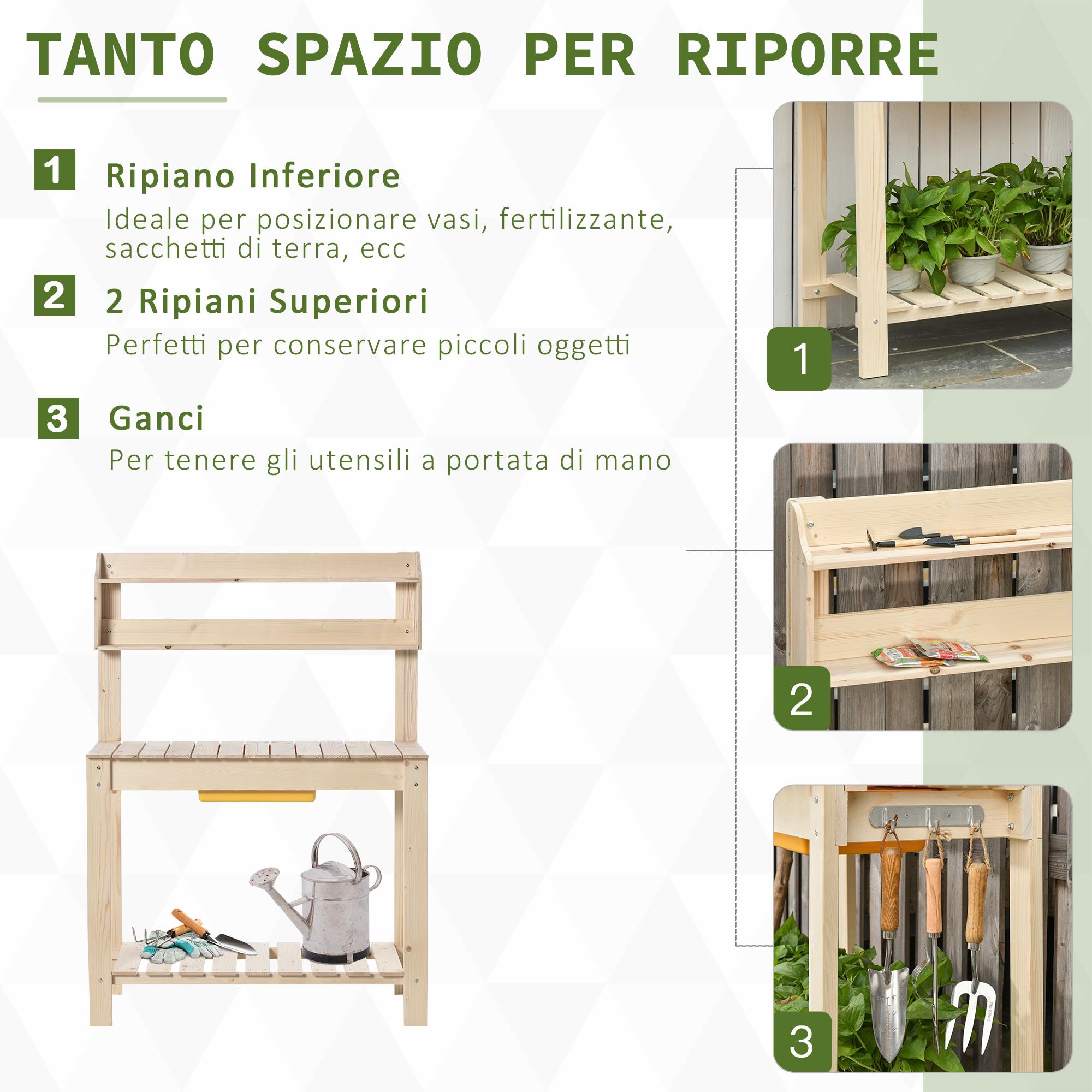 Banco da Lavoro per Giardinaggio 100x40x140 cm in Legno Naturale