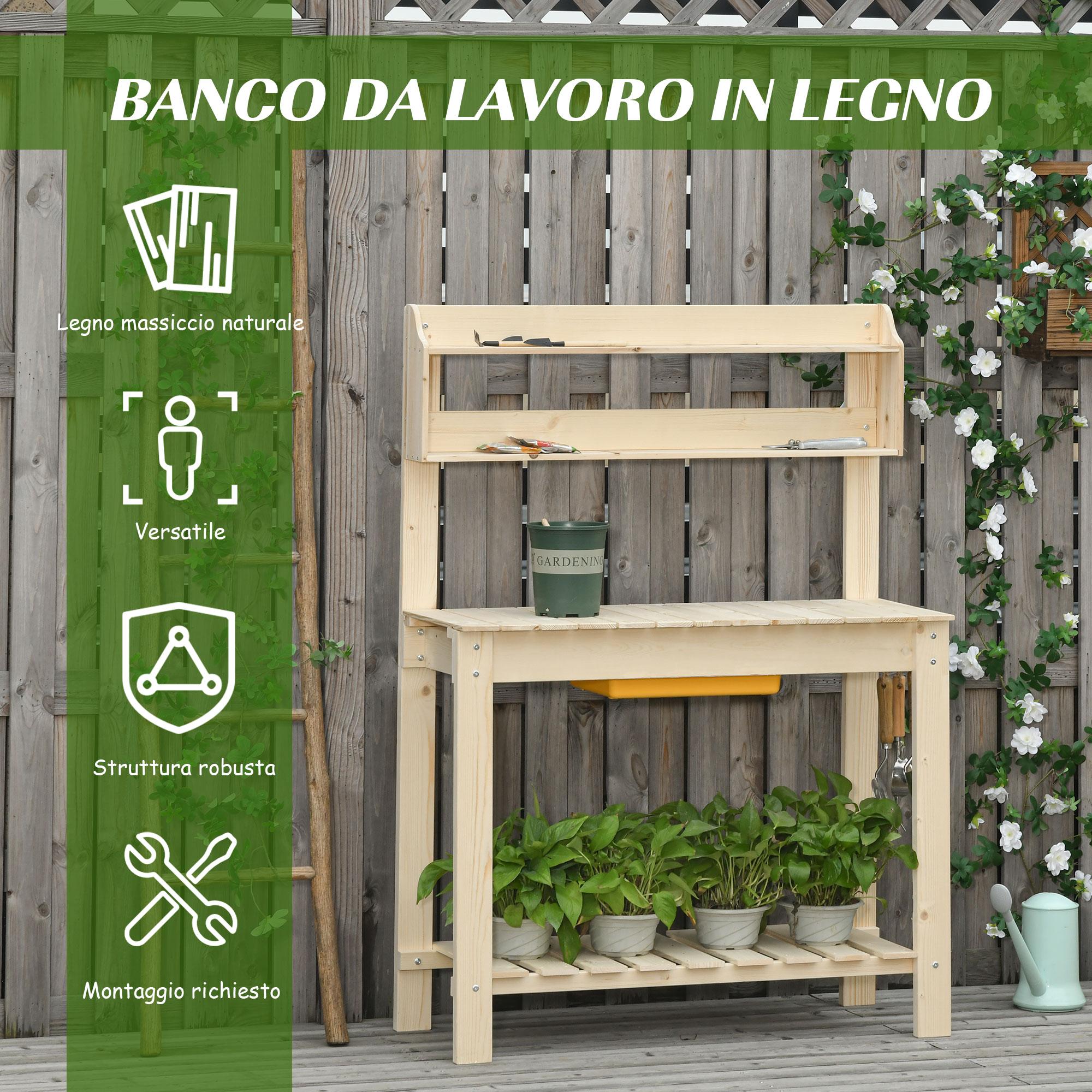 Banco da Lavoro per Giardinaggio 100x40x140 cm in Legno Naturale