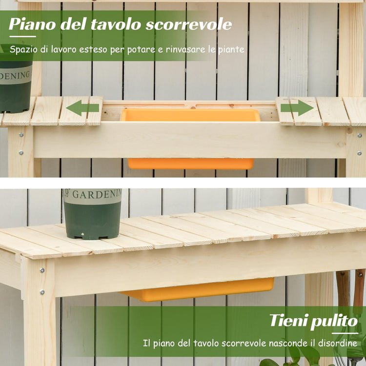 Banco da Lavoro per Giardinaggio 100x40x140 cm in Legno Naturale