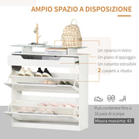 Scarpiera 2 Cassetti 1 Ripiano 16 Paia 89x23x96 cm in MDF Bianco Lucido