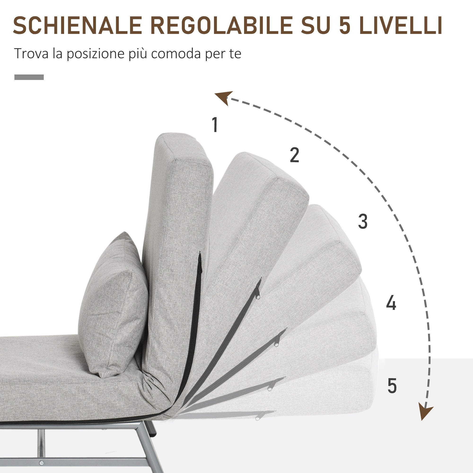 Poltrona Letto Singolo Trasformabile 73x60x81 cm Schienale Reclinabile Grigia