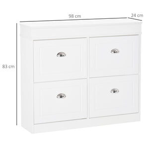 Scarpiera 4 Cassetti a Ribalta 32 Paia 98x24x83 cm in Legno Bianco