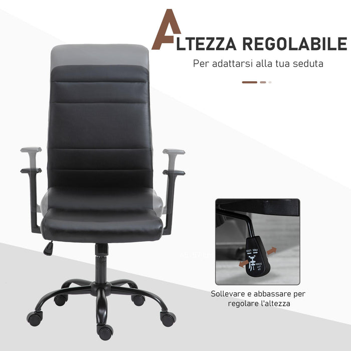 Sedia Poltrona Direzionale da Ufficio 61x61x109-115 cm in Similpelle Nero