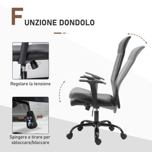 Sedia Poltrona Direzionale da Ufficio 61x61x109-115 cm in Similpelle Nero