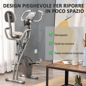 Cyclette Magnetica Pieghevole 97x51x115 cm con Bande Elastiche in Acciaio Grigia