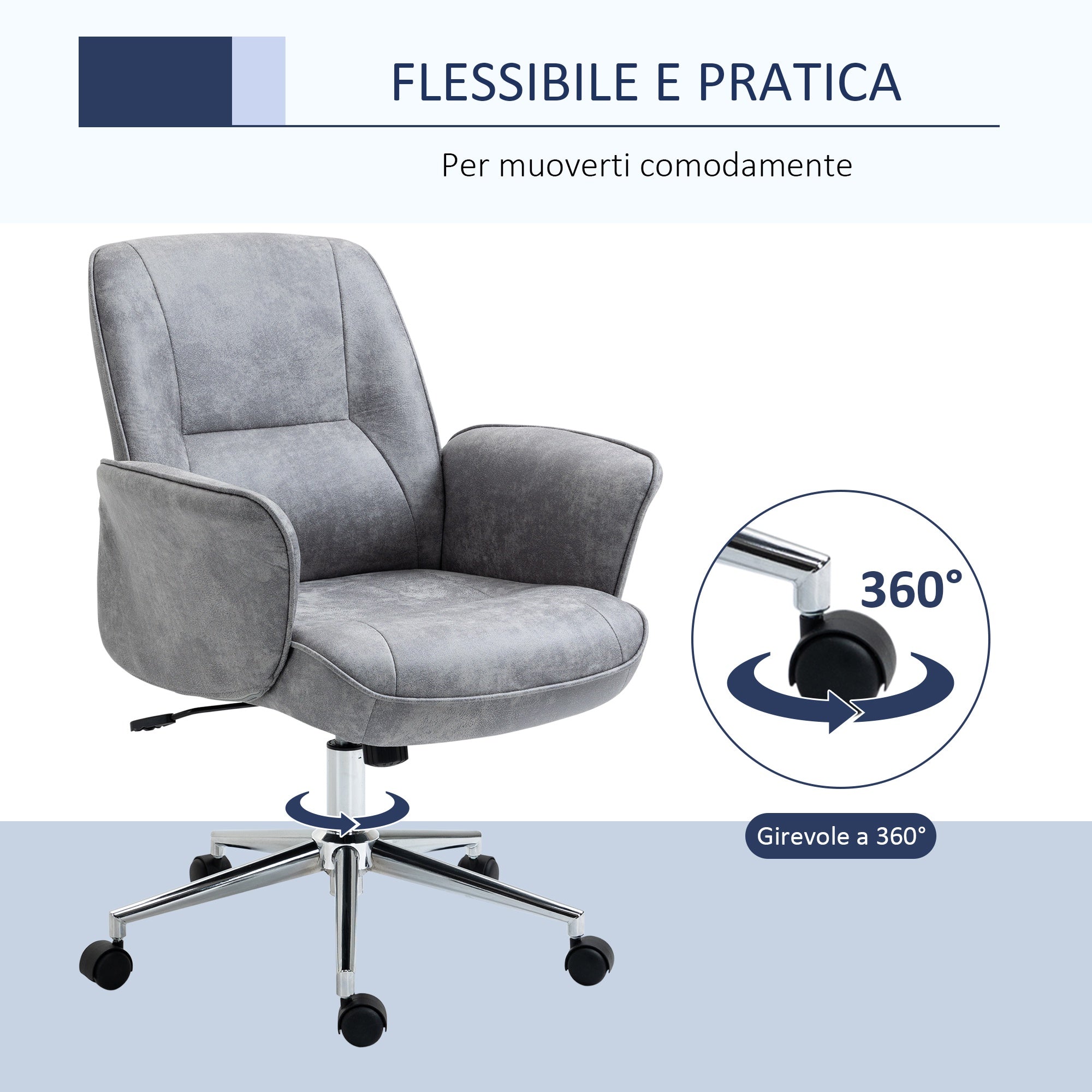 Sedia Poltrona Operativa da Ufficio 67x69x92-102 cm in Microfibra Grigio Chiaro