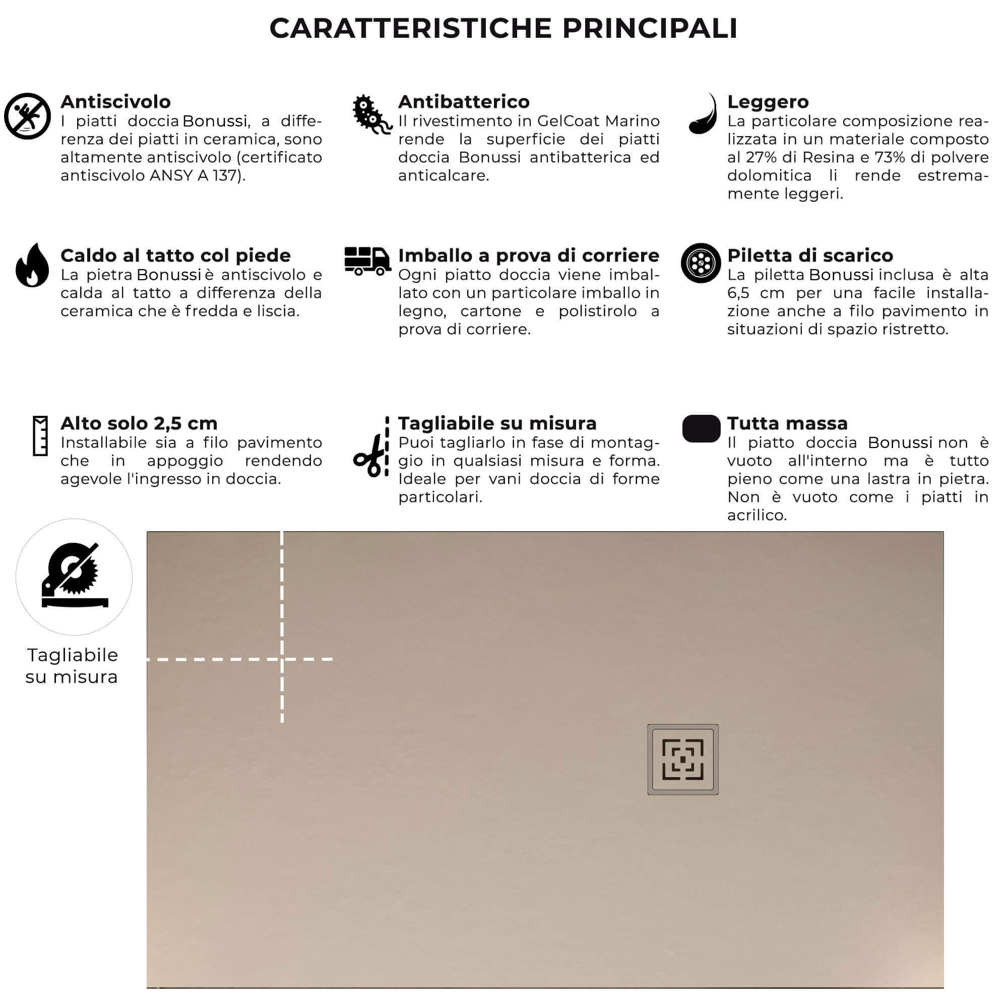 Piatto Doccia in Pietra Bonussi Canton Crema 75x75 cm