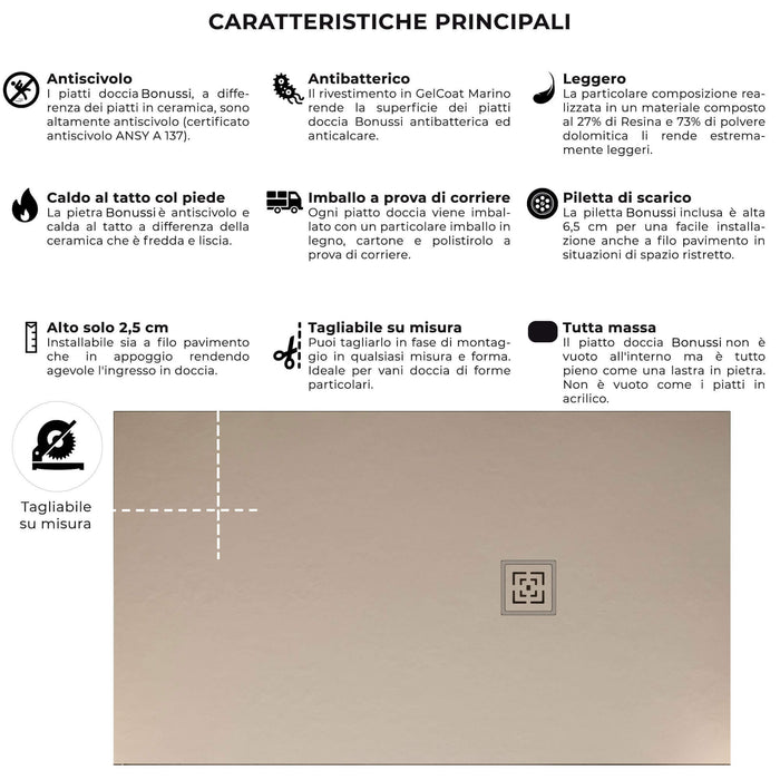 Piatto Doccia in Pietra 90x100 cm Bonussi Canton Crema