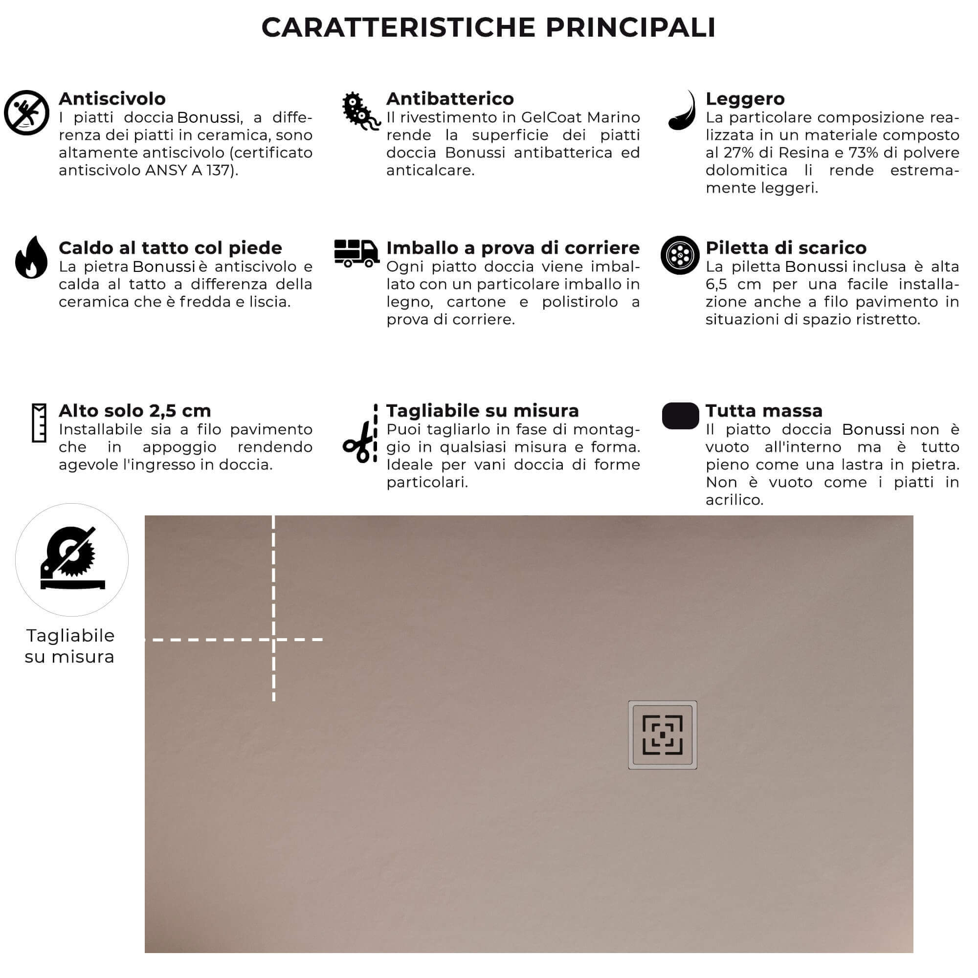 Piatto Doccia in Pietra 70x70 cm Bonussi Canton Sabbia