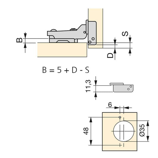 Cerniera a Scodellino 35 mm Mezzo Collo Chiusura Ammortizzata 100° Basette Euro 20 Pezzi Emuca