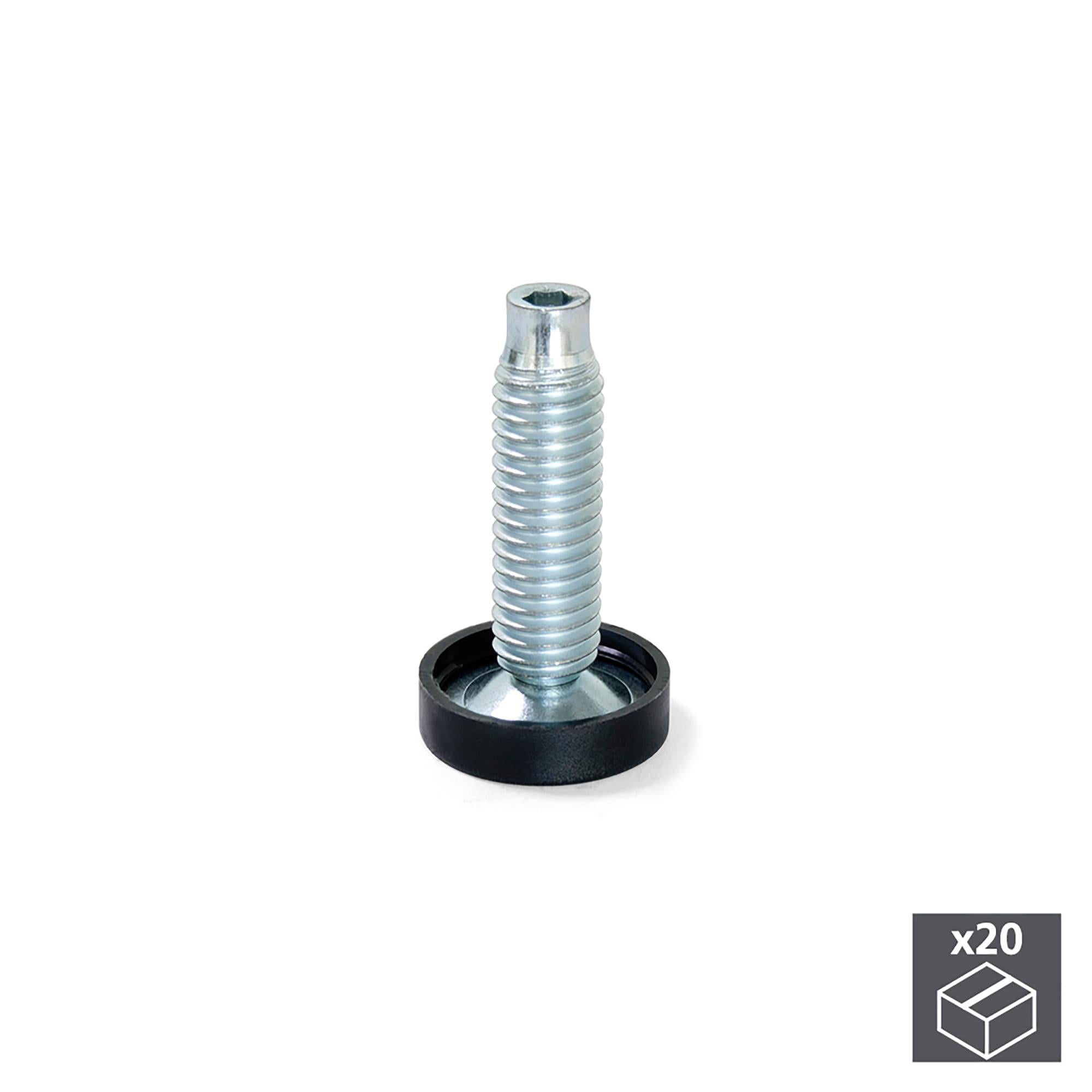 Piedino Regolabile per Mobile Base Circolare M10 23 mm H46 mm Acciaio e Plastica 20 Pezzi Emuca