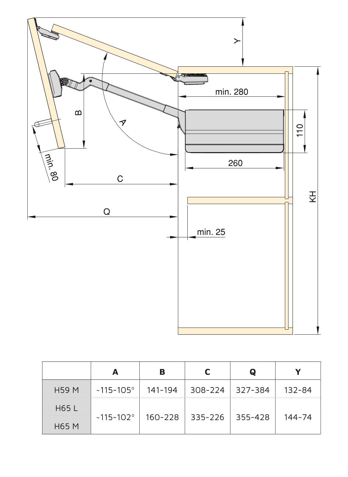 Braccetto per Ante Elevabile Agile Flap P 3,7 - 7,2 Kg Plastica Grigio Antracite Acciaio Emuca