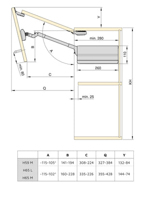 Braccetto per Ante Elevabile Agile Flap P 3,7 - 7,2 Kg Plastica Grigio Antracite Acciaio Emuca