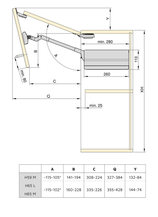 Braccetto per Ante Elevabile Agile Flap P 3,7 - 7,2 Kg Plastica Grigio Antracite Acciaio Emuca