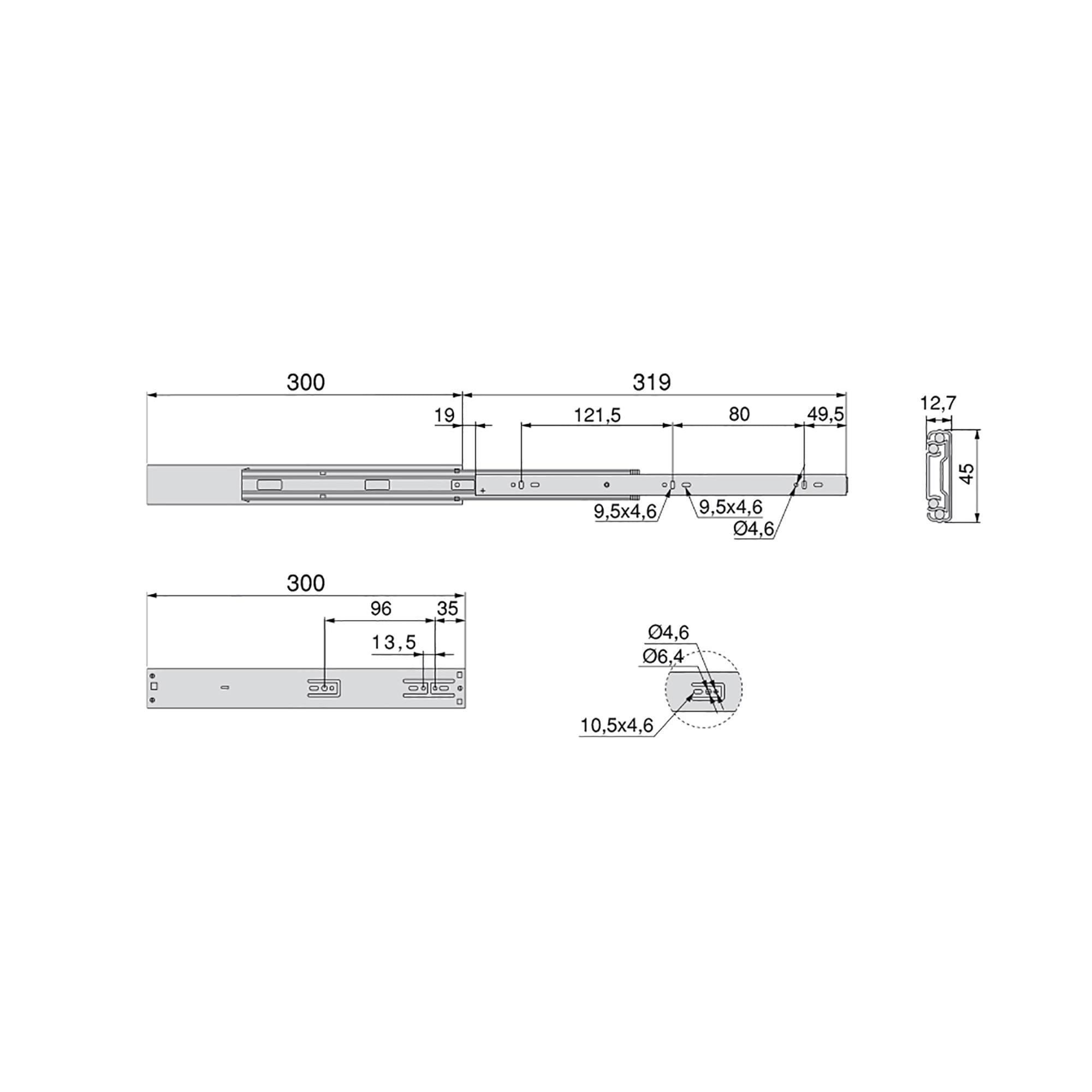 Guide a Sfere per Cassetti con Estrazione Totale e Chiusura Soft H45 mm L300 Bianco Acciaio Emuca