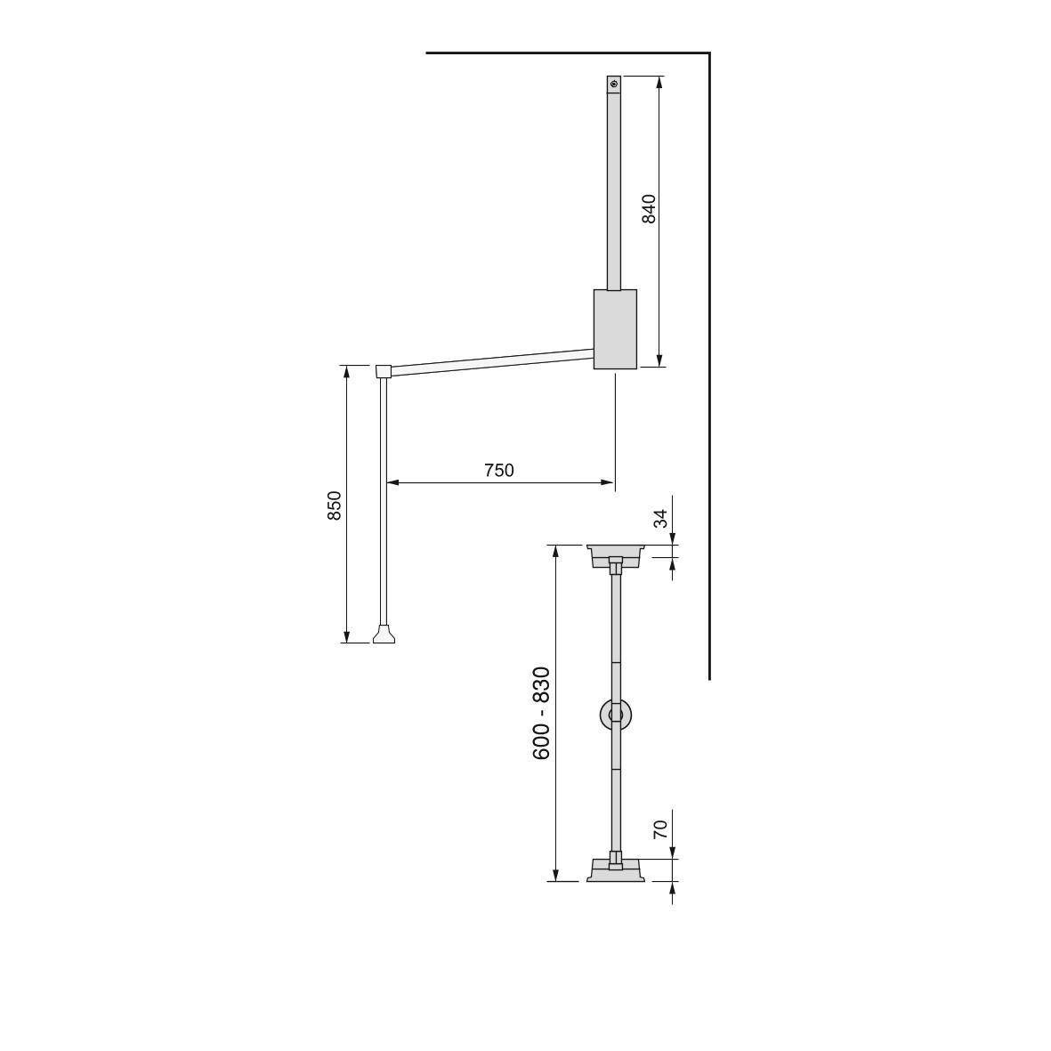 Appendiabiti per Armadio Hang H600 - 830 Verniciato Nero Acciaio e Tecnoplastica Emuca