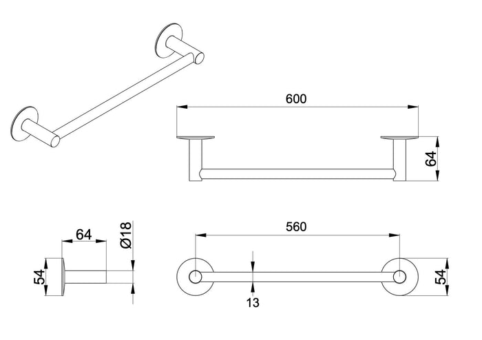 Portasciugamani da Parete 40 cm Ø14 mm Bonussi Cromato