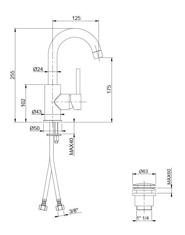 Rubinetto Miscelatore Monocomando Alto Girevole Lavabo in Ottone Cromato Bonussi