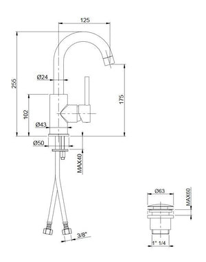 Rubinetto Miscelatore Monocomando Alto Girevole Lavabo in Ottone Cromato Bonussi