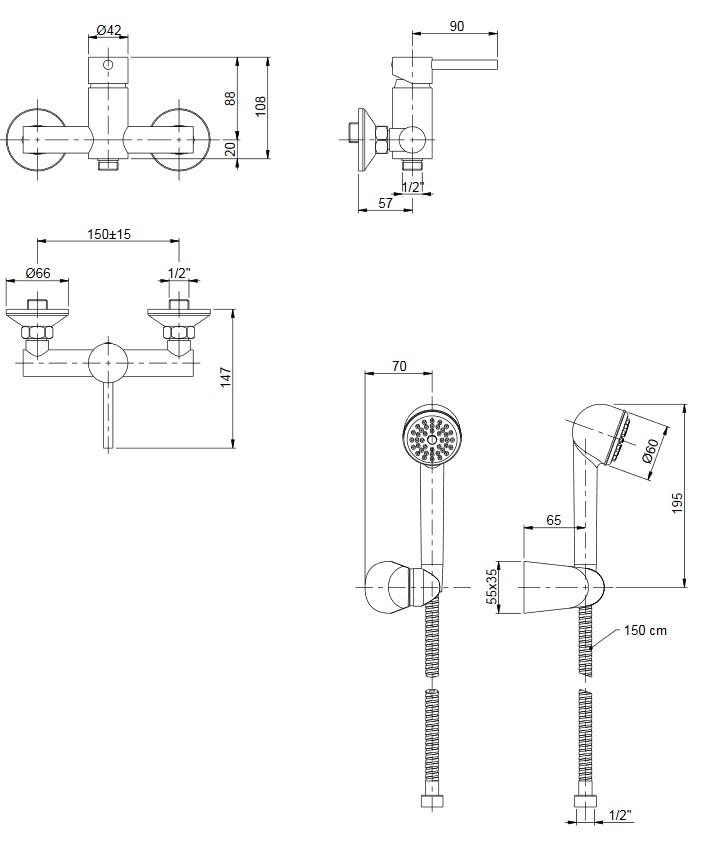 Kit Doccino e Miscelatore per Doccia Monocomando da Parete Bonussi Cromato