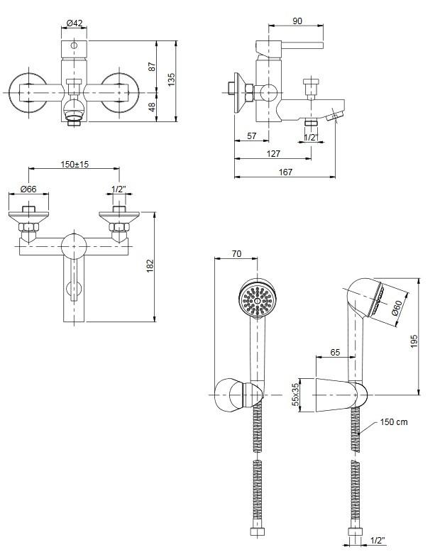 Kit Doccino e Miscelatore Monocomando per Vasca Bonussi Cromato