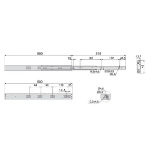 Kit Guide per Cassetti a Sfera 45 x 500 mm Estrazione Totale Chiusura Soft Zincato 5 Pezzi Emuca