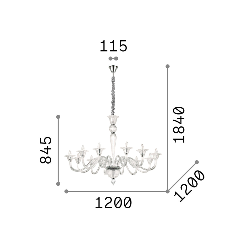 Lampadario Classico Brigitta Vetro Trasparente 12 Luci E14